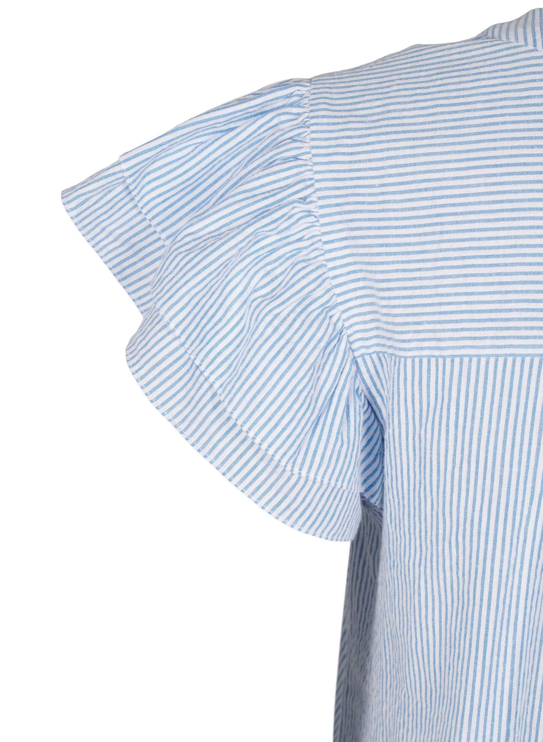 Zizzi Kort, stripete kjole med volanger, Bl&aring;, Packshot image number 3