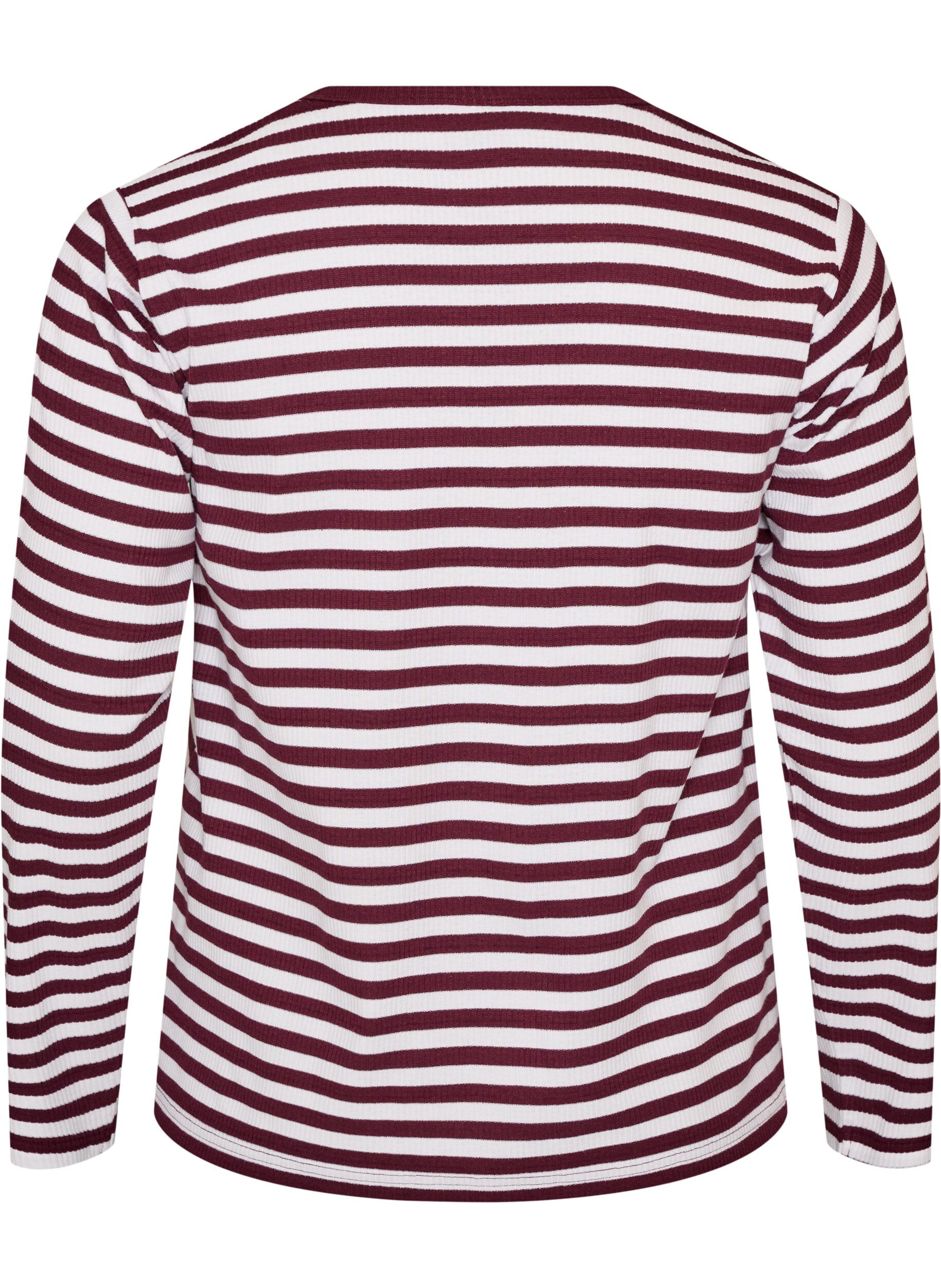ZizziLangermet nattopp i ribbestrikket jersey med striper, R&oslash;d, Packshot image number 1