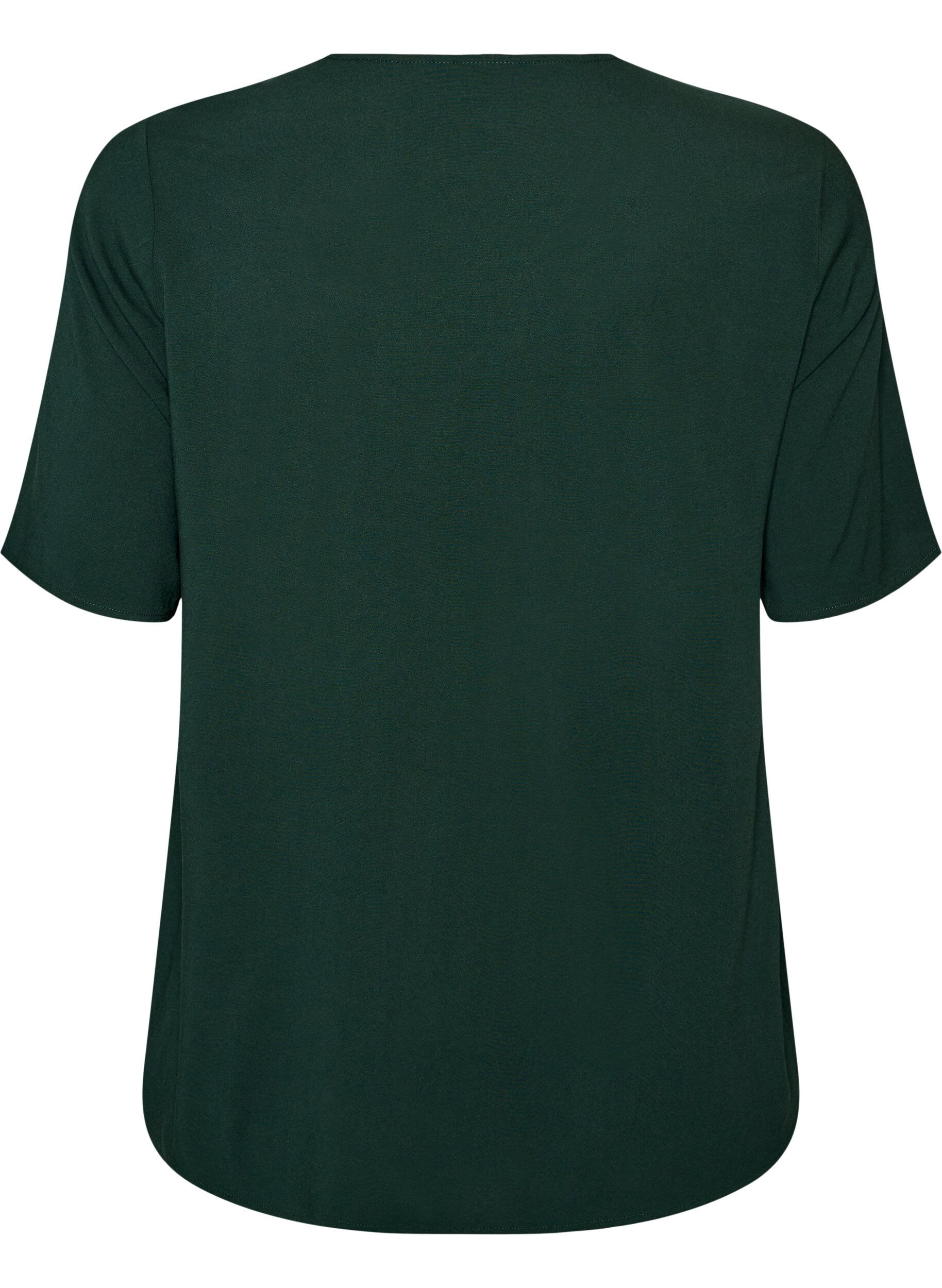 ZizziVevet bluse med korte ermer og rund hals, Gr&oslash;nn, Packshot image number 1