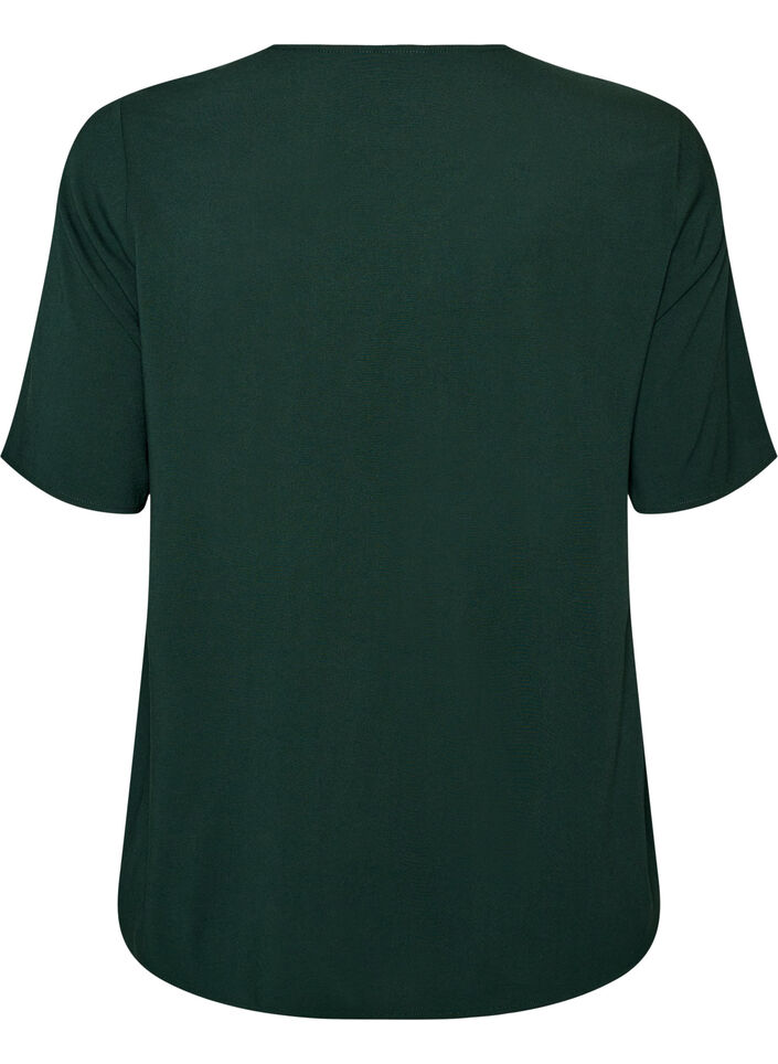 Vevet bluse med korte ermer og rund hals, Gr&oslash;nn, Packshot image number 1