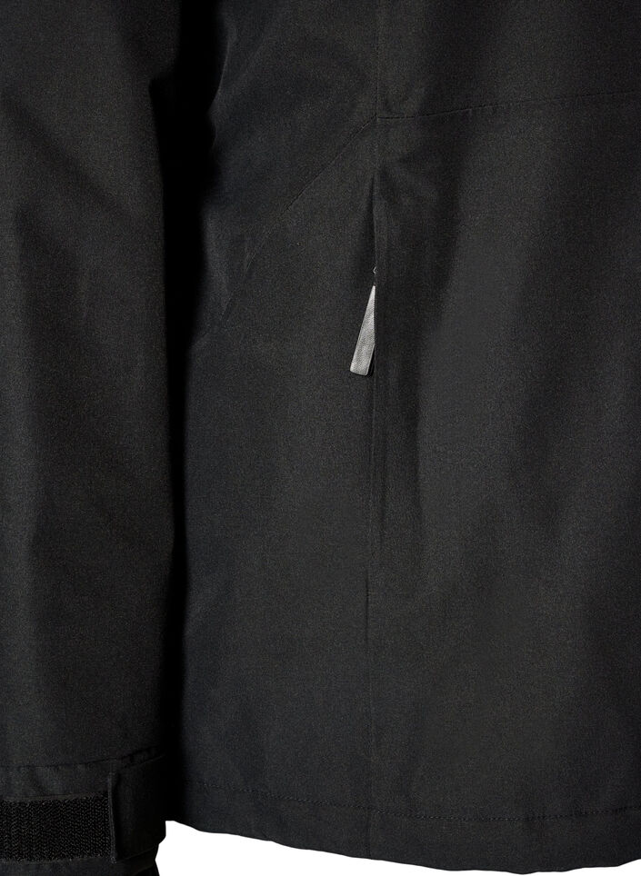 Skijakke med hette og glidel&aring;slommer, Svart, Packshot image number 3