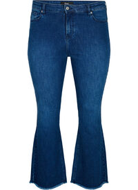 Ellen bootcut jeans med skåret kant, Blue denim Ellen bootcut jeans med skåret kant