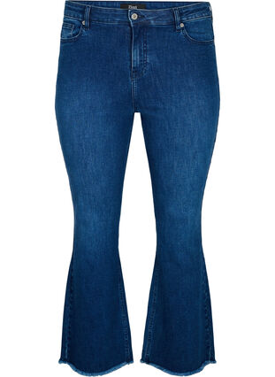 Ellen bootcut jeans med skåret kant, Blue denim, Packshot image number 0
