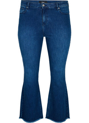 Zizzi Ellen bootcut jeans med skåret kant, Blue denim, Packshot image number 0