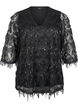 Festbluse med paljettfrynser og 3/4-ermer., Black, Packshot image number 0