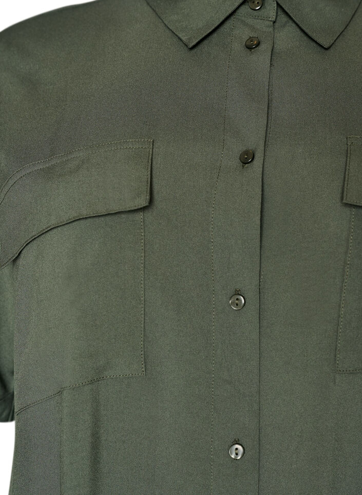 Lang skjortekjole med korte ermer, Gr&oslash;nn, Packshot image number 2