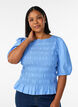 Smockbluse med volangkant og b&aring;thals, Bl&aring;, Model image number 0