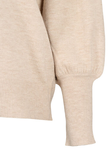 Strikkegenser med viskose og ballongermer, Simply Taupe Mel., Packshot image number 3
