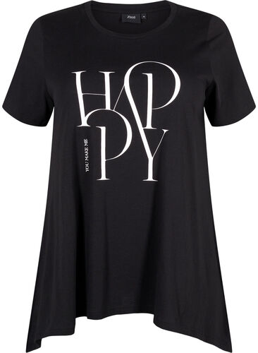 T-skjorte i bomull med tekst, Black HAPPY, Packshot image number 0