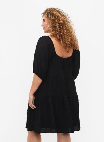 Kort kjole i A-fasong med v-hals , Black, Model image number 1