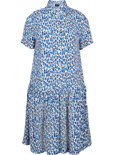 Kortermet midikjole i viskose, Blue Leo AOP, Packshot image number 0