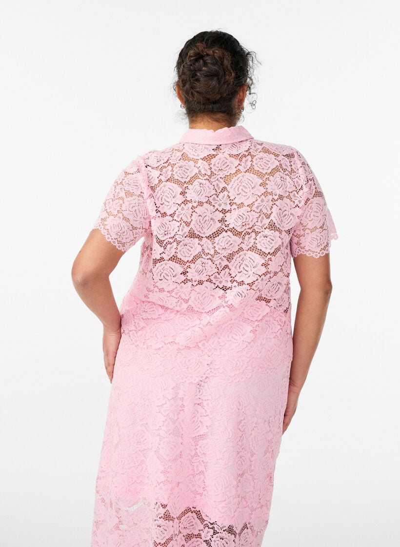 Skjortebluse i blonde med perleknapper, Rosa, Model image number 2