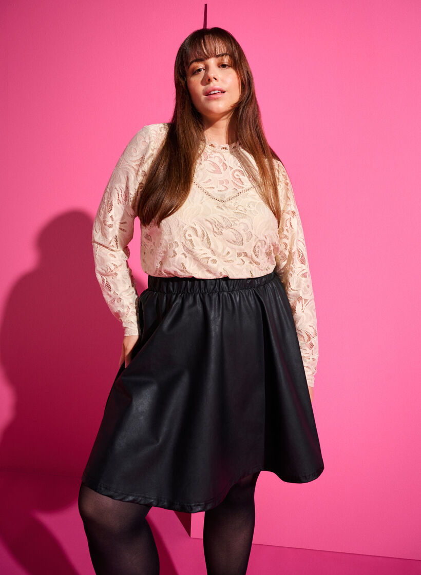 Bluse med lange ermer og blonder, Champagne, Image image number 0