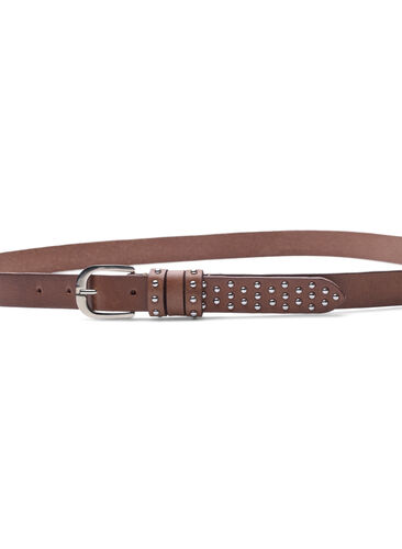 Skinnbelte med nagler, Brown, Packshot image number 1