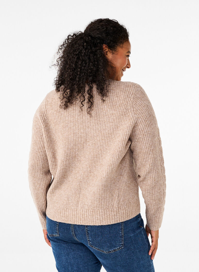 Strikket cardigan med knytedetaljer, Simply Taupe Mel., Model image number 1