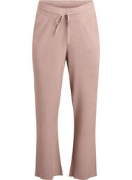 Ribbestrikkede bukser med høy midje og rette ben, Beige