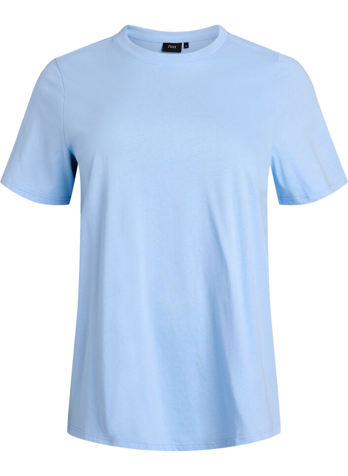 Basic T-skjorte i bomull med rund hals, Bl&aring;, Packshot image number 0