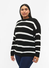 FLASH - Strikket genser med striper, Black/White Stripe, Model