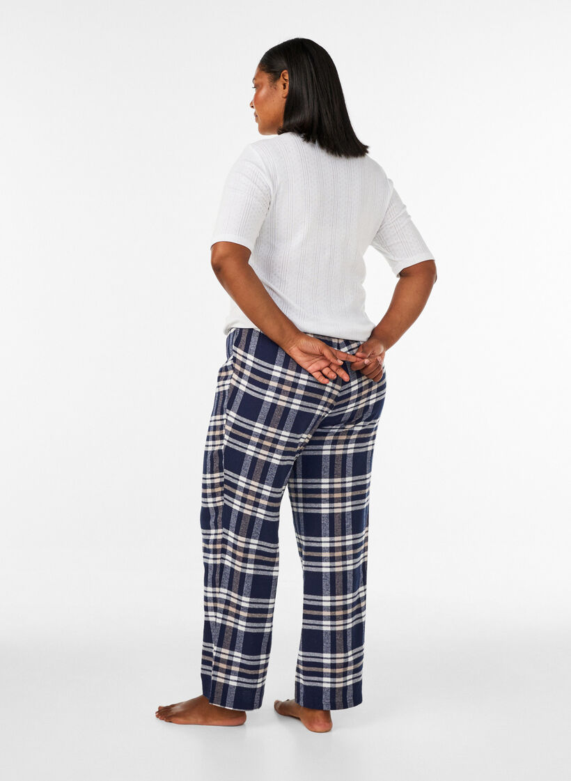 Rutete bomulls pyjamasbukser, Bl&aring;, Model image number 2