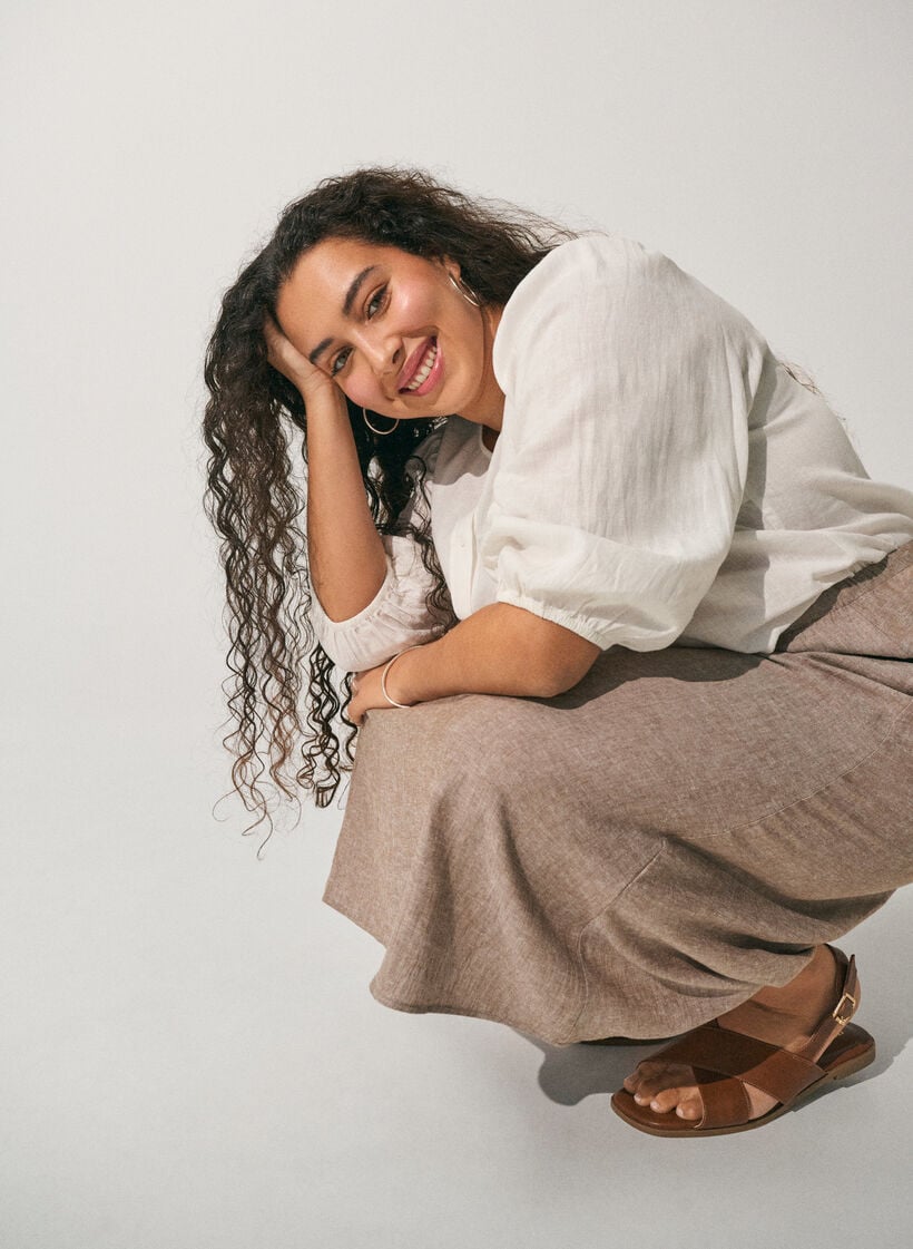 Bluse i lin og viskose med 3/4-ermer, Hvit, Image image number 0