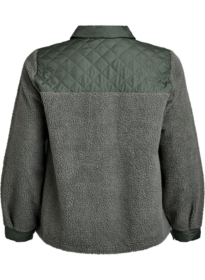 Fleecejakke med quiltede detaljer, Grønn, Packshot image number 1