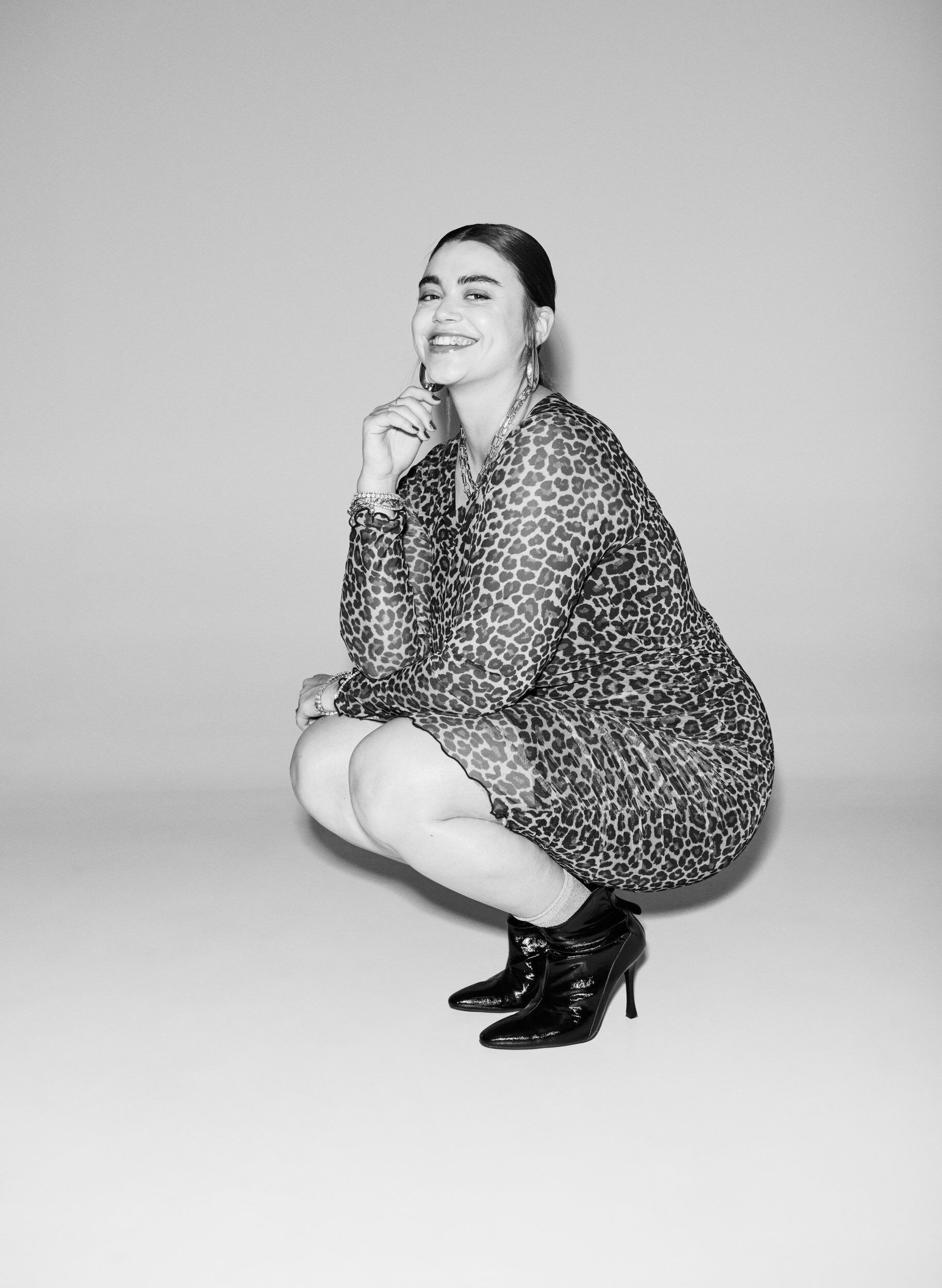 Zizzi Kort mesh-kjole med leopardtrykk, Brun, Image image number 0