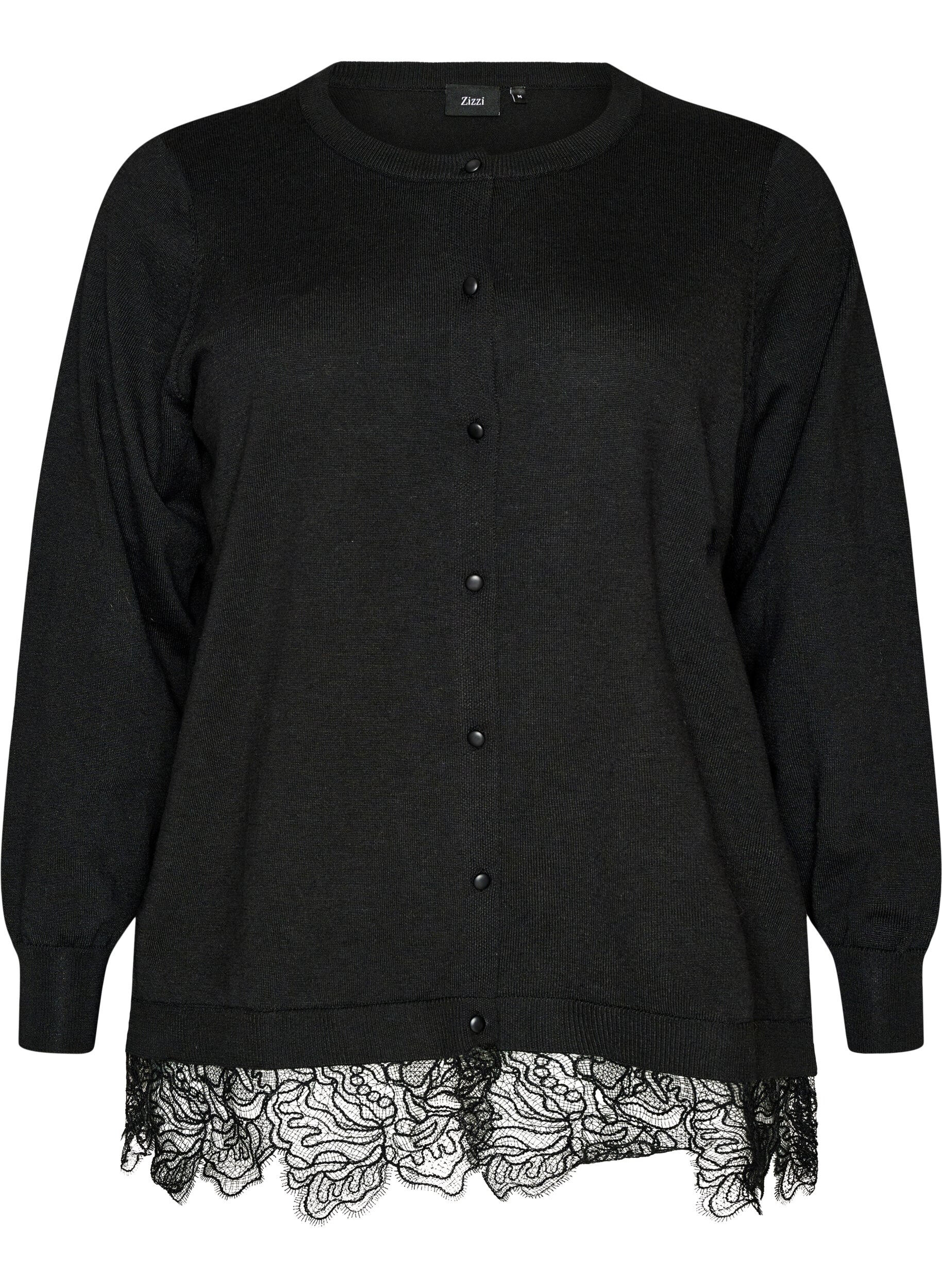 Cardigan med bred blondekant