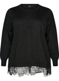 Cardigan med bred blondekant, Svart