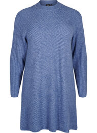 Kort ribbestrikket kjole med rund hals, Grey Blue Mel.