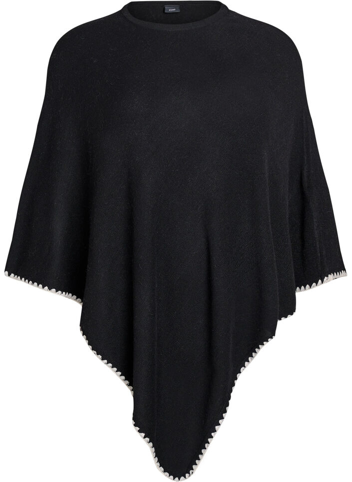 Finstrikket poncho, Svart, Packshot image number 0