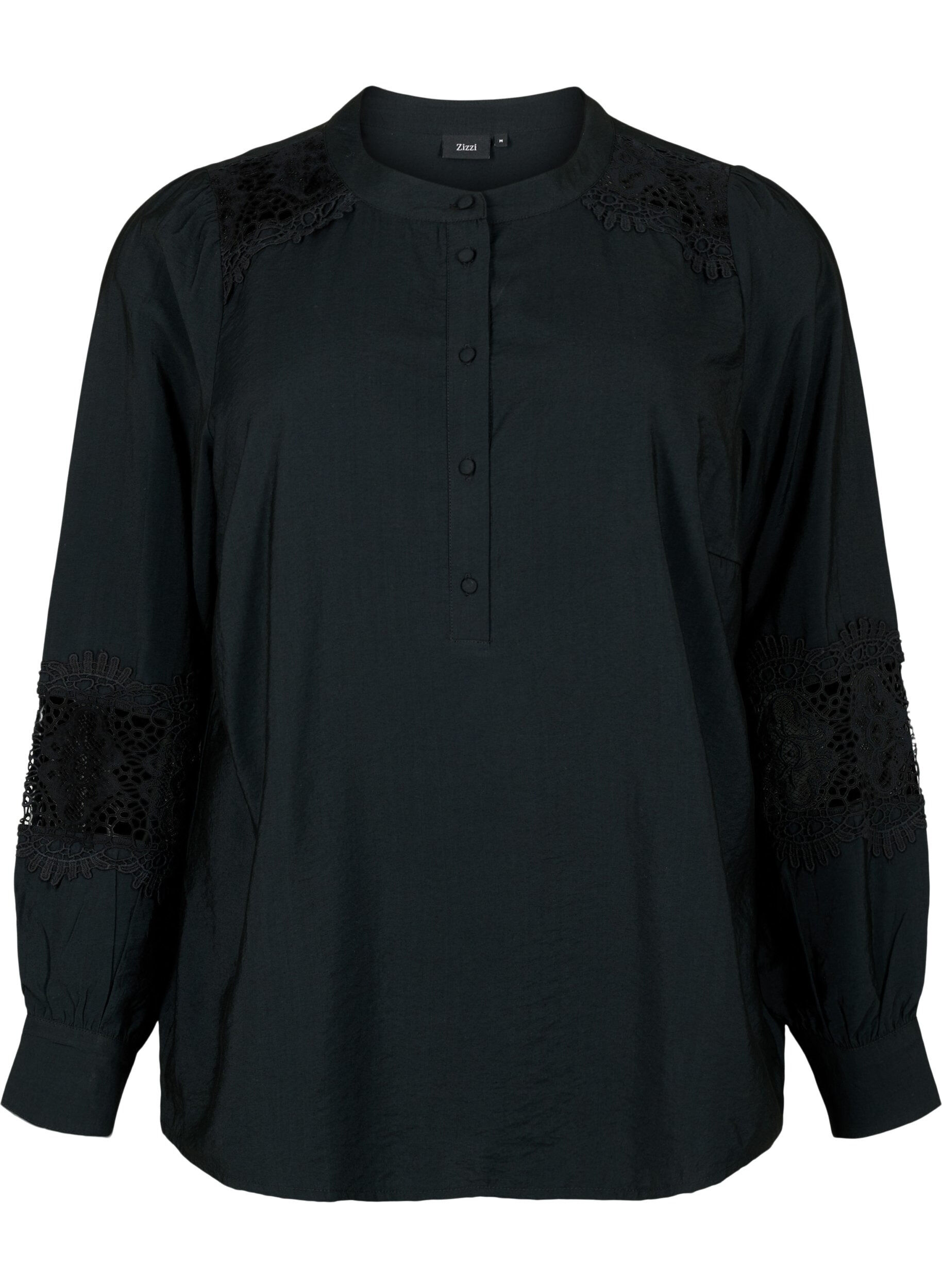 Zizzi Viskosebluse med heklede detaljer, Black, Packshot image number 0