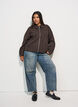 Kort jakke med skjortekrage og glidel&aring;s, Brun, Model image number 1