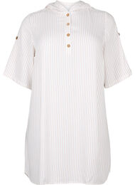 Kortermet tunika i viskose med hette, White Natural Stripe