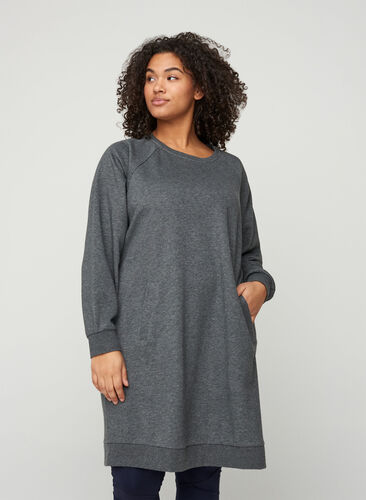 Melert kjole med lommer, Dark Grey Melange, Model image number 0