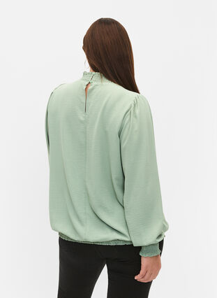 Ensfarget bluse med smokk og lange ermer, Green Bay, Model image number 1