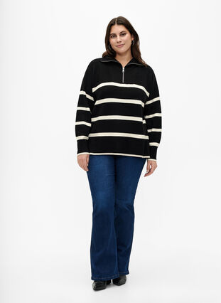 Pullover med striper og høy krage	, Black w. Birch, Model image number 2