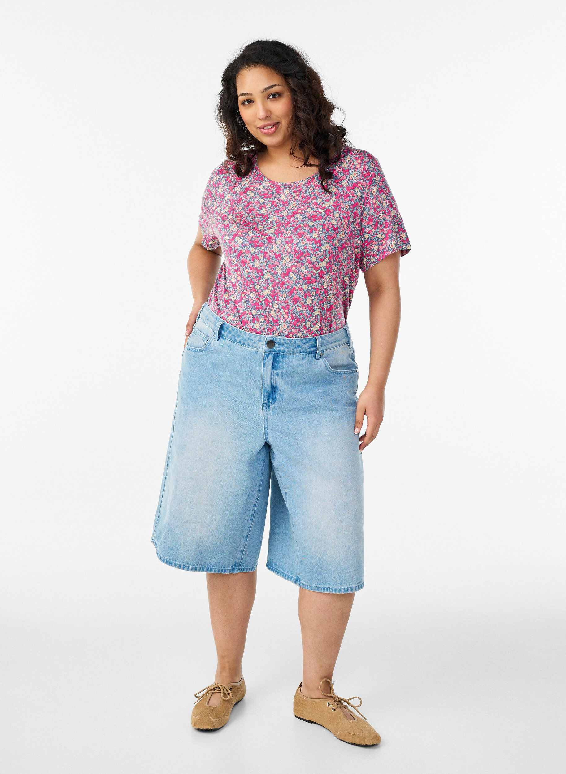 ZizziT-skjorte med blomstertrykk, Rosa, Model image number 1