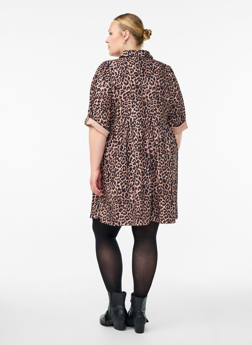 Fløyelskjole med leopardmønster, Brun, Model image number 2