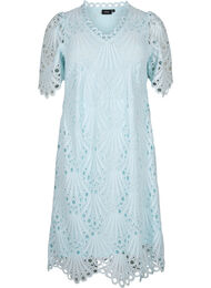 Heklet kjole med korte ermer, Delicate Blue, Packshot
