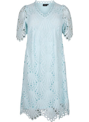 Zizzi Heklet kjole med korte ermer, Delicate Blue, Packshot image number 0