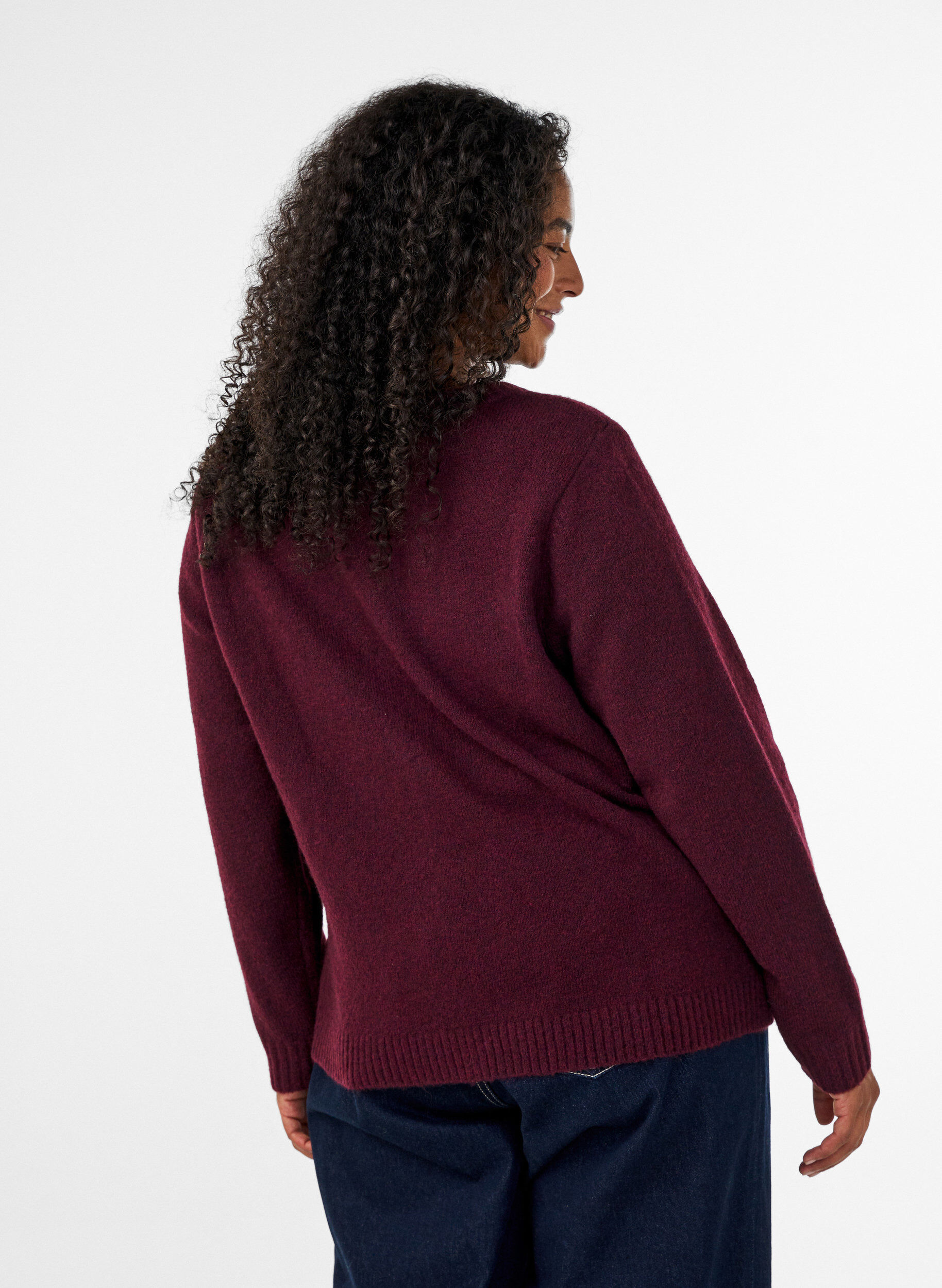 ZizziStrikket cardigan med blomsterdetaljer, M&oslash;rk Bordeaux, Model image number 2