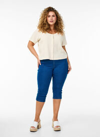Denim-knebukser med elastisk linning, Blå Denim-knebukser med elastisk linning, Blå, Model