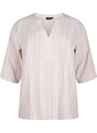 Stripete bluse i lin- og viskoseblandet kvalitet, Beige White Stripe