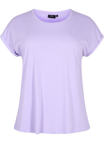 Kortermet T-skjorte i bomullsblanding, Lavender, Packshot image number 0