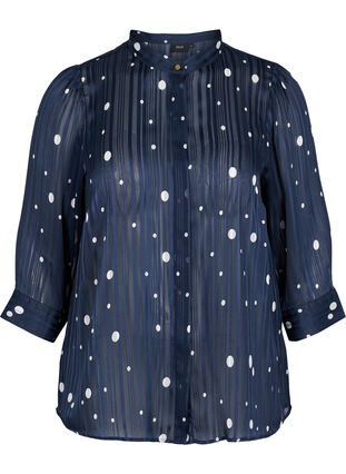 Mønstrete skjortebluse med 3/4 ermer, Navy Blazer Dot, Packshot image number 0