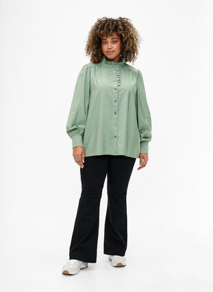 Viscose skjorte Bluse med ruffles, Green Bay, Model image number 2