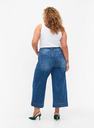 Cropped jeans med vidde, Blue denim, Model image number 1