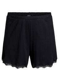 Løse nattshorts med ribbestruktur og blonderkant, Black