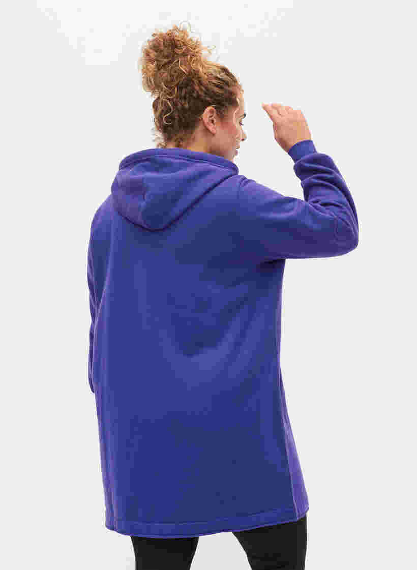 Lang genser med hette og lommer, Deep Blue, Model image number 1