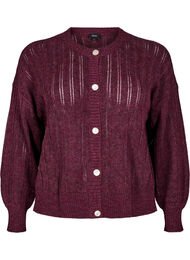 Strikket cardigan med &aring;pent m&oslash;nster, M&oslash;rk Bordeaux